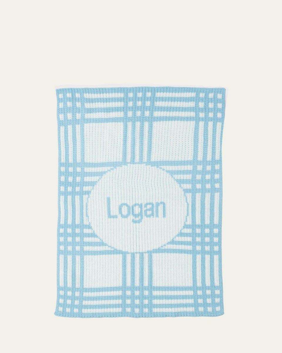 Personalized Plaid Knit Baby Blanket, Light Blue